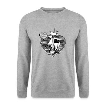 Kapitän moin moin Segelboot Skipper Seemannsgarn - Unisex Pullover - Weißgrau meliert - Vorne - Alina (178cm) & Michal (187cm)