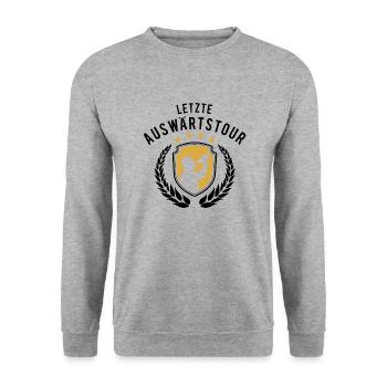 Junggesellenabschied - Letzte Auswärtstour - JGA - Unisex Pullover - Weißgrau meliert - Vorne - Alina (178cm) & Michal (187cm)