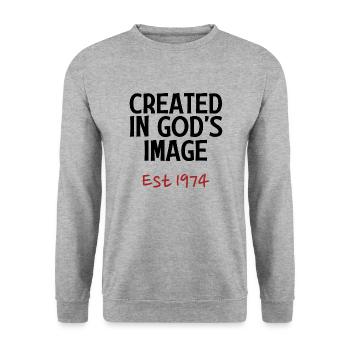 Créé à l’image de Dieu est 1974 - Sweat-shirt Unisexe - gris chiné - Devant - Alina (178cm) & Michal (187cm)