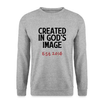 Créé à l’image de Dieu Est 2014 - Sweat-shirt Unisexe - gris chiné - Devant - Alina (178cm) & Michal (187cm)