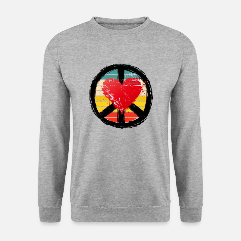 Frieden und Herz - Unisex Pullover - Weißgrau meliert