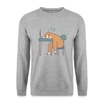 Sloth Working Falling Asleep Lazy Office Tired - Unisex Sweatshirt - salt & pepper - Front - Alina (178cm) & Michal (187cm)