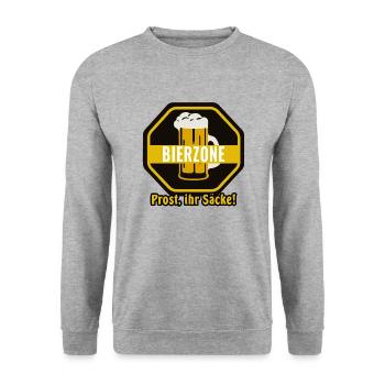 Bierzone Prost Säcke Bier trinken Party Fun gelb - Unisex Pullover - Weißgrau meliert - Vorne - Alina (178cm) & Michal (187cm)