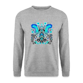Blaue Vintage-Vögel - Unisex Pullover - Weißgrau meliert - Vorne - Alina (178cm) & Michal (187cm)