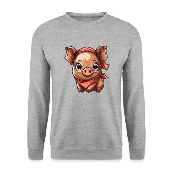 Schwein mit Bandana - Unisex Pullover - Weißgrau meliert - Vorne - Alina (178cm) & Michal (187cm)