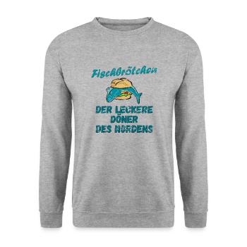 Fischbrötchen - der leckere Döner des Nordens - Unisex Pullover - Weißgrau meliert - Vorne - Alina (178cm) & Michal (187cm)