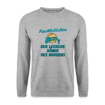 Fischbrötchen - der leckere Döner des Nordens - Unisex Pullover - Weißgrau meliert - Vorne - Alina (178cm) & Michal (187cm)