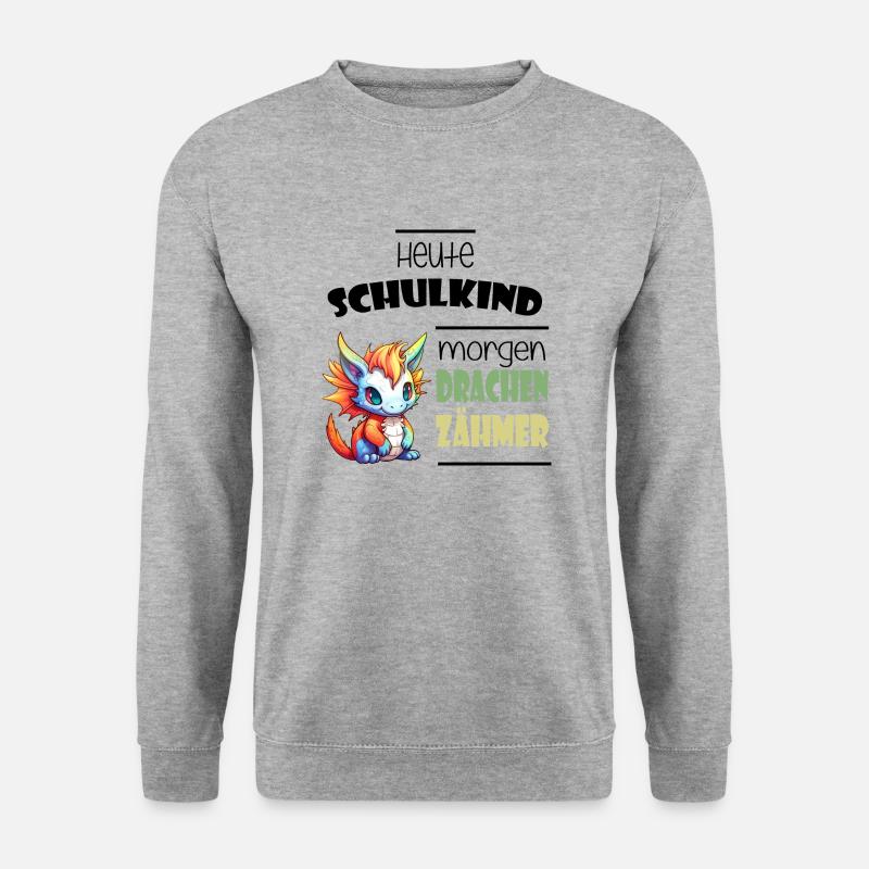 Einschulung Schulkind Drache - Unisex Pullover - Weißgrau meliert