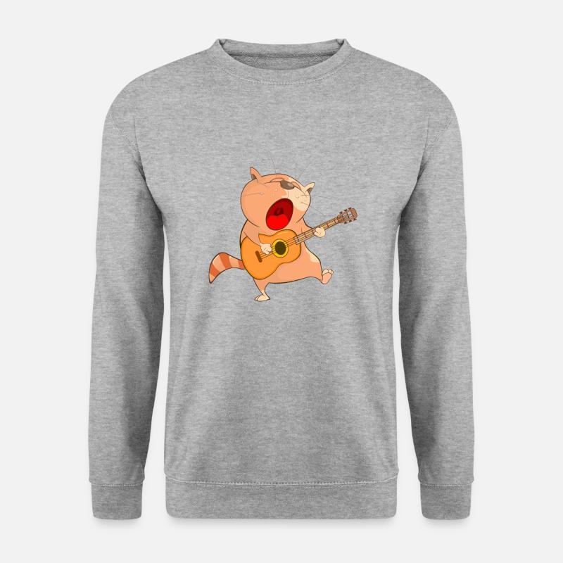 Katze spielt Musik - Unisex Pullover - Weißgrau meliert