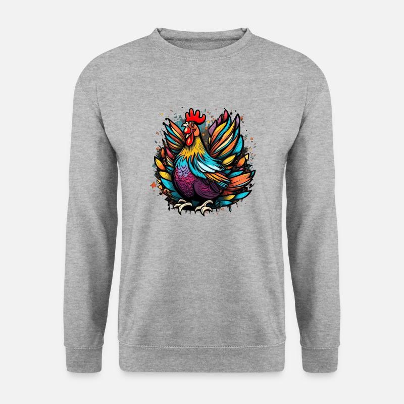 Bunte Henne Hühner Graffiti - Unisex Pullover - Weißgrau meliert