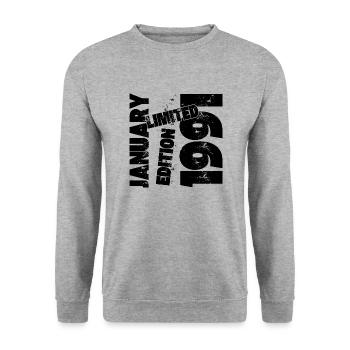 JANUAR 1991 LIMITIERTE AUFLAGE - Unisex Pullover - Weißgrau meliert - Vorne - Alina (178cm) & Michal (187cm)