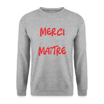 MASTER. THANK YOU. THANK YOU, MASTER. MASTER. MASTER GIFT - Unisex Sweatshirt - salt & pepper - Front - Alina (178cm) & Michal (187cm)
