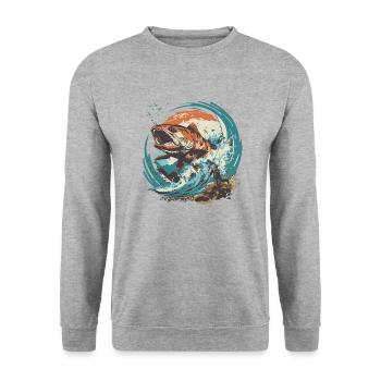 Pêche Pêche Excursion Poisson Lac Canne à pêche pêcheur - Sweat-shirt Unisexe - gris chiné - Devant - Alina (178cm) & Michal (187cm)