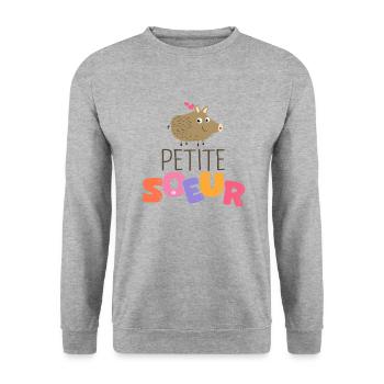 petite soeur cadeau famille chasseur sanglier - Sweat-shirt Unisexe - gris chiné - Devant - Alina (178cm) & Michal (187cm)