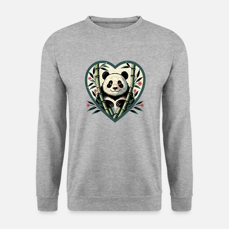 Pandabär Bambus - Unisex Pullover - Weißgrau meliert