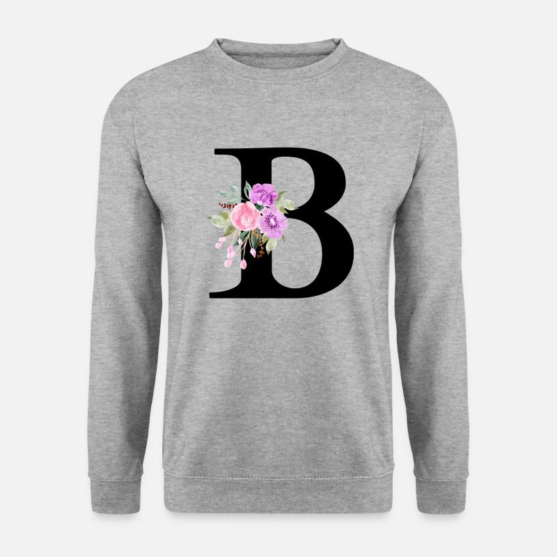 Lila Blumenbuchstabe b - Unisex Pullover - Weißgrau meliert