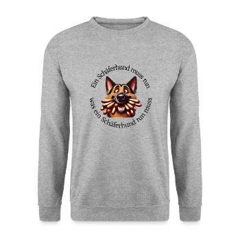 Nimmersatt Schäferhund - Unisex Pullover - Weißgrau meliert - Vorne - Alina (178cm) & Michal (187cm)