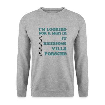 I‘m looking for a man in IT - Unisex Pullover - Weißgrau meliert - Vorne - Alina (178cm) & Michal (187cm)