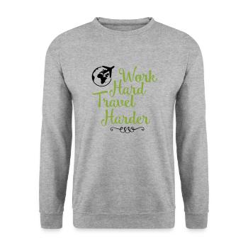 work hard travel harder - Unisex Pullover - Weißgrau meliert - Vorne - Alina (178cm) & Michal (187cm)
