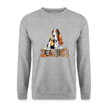 Halloween - Lehrer - Unisex Pullover - Weißgrau meliert - Vorne - Alina (178cm) & Michal (187cm)