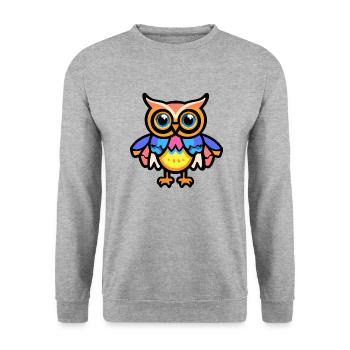 Eule Halloween Comic Lustig - Unisex Pullover - Weißgrau meliert - Vorne - Alina (178cm) & Michal (187cm)