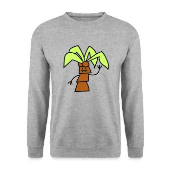 Lustige Süße Palme Winkt Glücklich Gesicht Comic - Unisex Pullover - Weißgrau meliert - Vorne - Alina (178cm) & Michal (187cm)