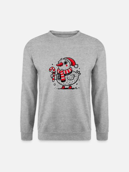 Fröhliche Weihnachtsgans im Kinderstil - Unisex Pullover - Weißgrau meliert