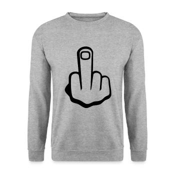Mittelfinger - Unisex Pullover - Weißgrau meliert - Vorne - Alina (178cm) & Michal (187cm)
