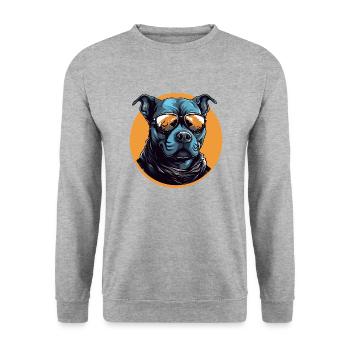 Cooler Bully mit Sonnenbrille - Unisex Pullover - Weißgrau meliert - Vorne - Alina (178cm) & Michal (187cm)