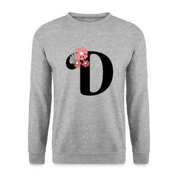 Lettre d fleurs minimalistes - Sweat-shirt Unisexe - gris chiné - Devant - Alina (178cm) & Michal (187cm)
