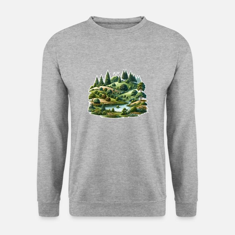 Landschaft - Illustration - Unisex Pullover - Weißgrau meliert