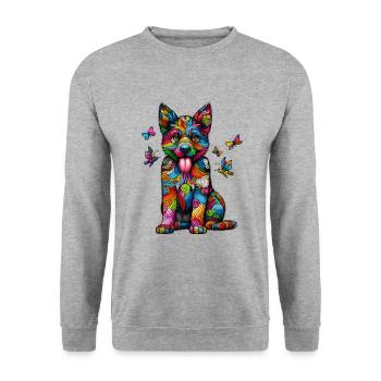 CHIEN COLORÉ COLORÉ ARC EN CIEL MOTIF RAYURES - Sweat-shirt Unisexe - gris chiné - Devant - Alina (178cm) & Michal (187cm)