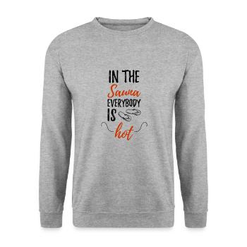 Lustiger saunieren Welness Spruch - Unisex Pullover - Weißgrau meliert - Vorne - Alina (178cm) & Michal (187cm)