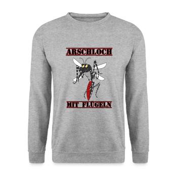 Moskito, Arschloch mit Flügeln Design 2 - Unisex Pullover - Weißgrau meliert - Vorne - Alina (178cm) & Michal (187cm)