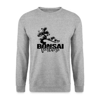 BONSAI-Baum Yamadori Nebari Bonsai-VIRTUOSE - Unisex Pullover - Weißgrau meliert - Vorne - Alina (178cm) & Michal (187cm)