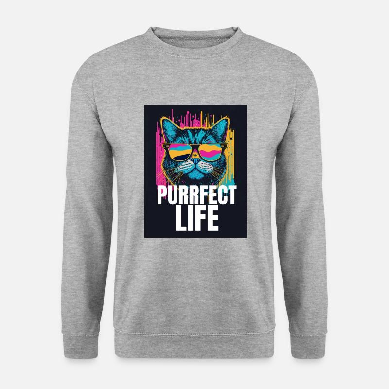 Katzen Purrfect Leben - Unisex Pullover - Weißgrau meliert