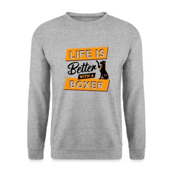 La vie est plus belle avec un boxer - Vector Design - Sweat-shirt Unisexe - gris chiné - Devant - Alina (178cm) & Michal (187cm)