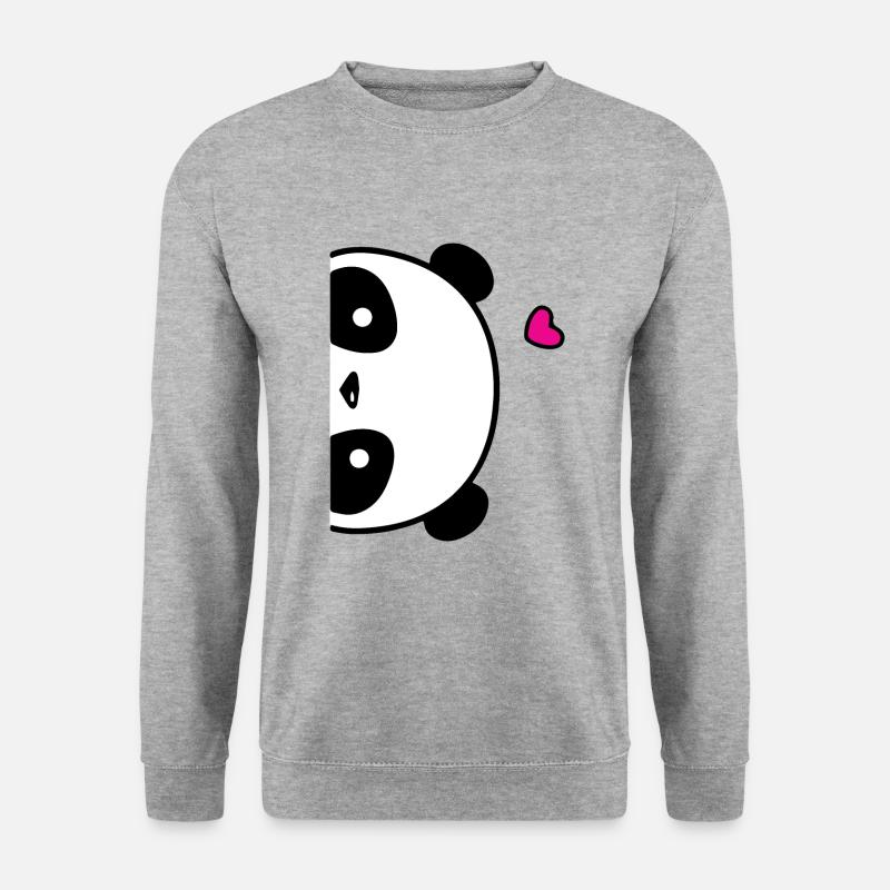 Süßes Panda Poster mit Herz - Unisex Pullover - Weißgrau meliert