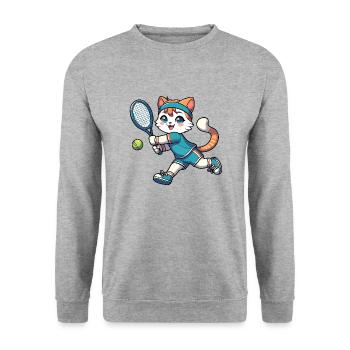 Sporty cat: tennis player - Unisex Sweatshirt - salt & pepper - Front - Alina (178cm) & Michal (187cm)