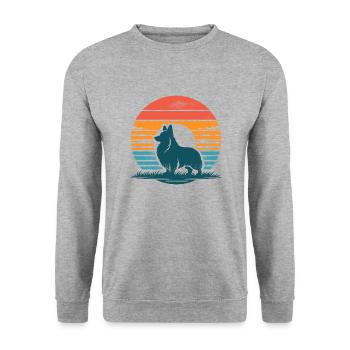 Corgi Vintage Sunset - Unisex Pullover - Weißgrau meliert - Vorne - Alina (178cm) & Michal (187cm)