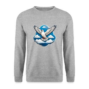 Colombe blanche de la paix avec des nuages bleus - Sweat-shirt Unisexe - gris chiné - Devant - Alina (178cm) & Michal (187cm)