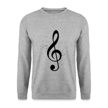 Notenschlüssel Musik Symbol Geschenk - Unisex Pullover - Weißgrau meliert - Vorne - Alina (178cm) & Michal (187cm)