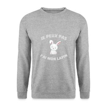 t shirt je peux pas j ai mon lapin humour lapins - Sweat-shirt Unisexe - gris chiné - Devant - Alina (178cm) & Michal (187cm)