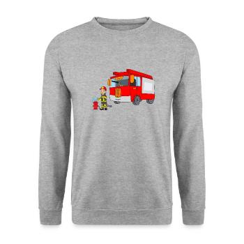 Feuerwehrmann Feuerwehrtruck Feuer Brand Löschen - Unisex Pullover - Weißgrau meliert - Vorne - Alina (178cm) & Michal (187cm)
