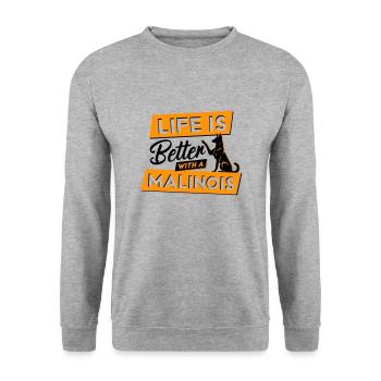 La vie est plus belle avec un Malinois - Vector Design - Sweat-shirt Unisexe - gris chiné - Devant - Alina (178cm) & Michal (187cm)