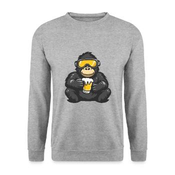 Gorilla Apres Ski Bier - Unisex Pullover - Weißgrau meliert - Vorne - Alina (178cm) & Michal (187cm)