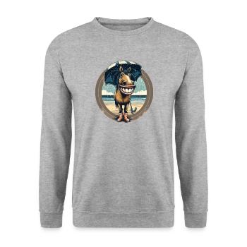 Laughing horse with rubber boots and umbrella - Unisex Sweatshirt - salt & pepper - Front - Alina (178cm) & Michal (187cm)