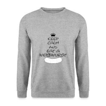 Keep Calm and eat a Weißwurst - Unisex Pullover - Weißgrau meliert - Vorne - Alina (178cm) & Michal (187cm)