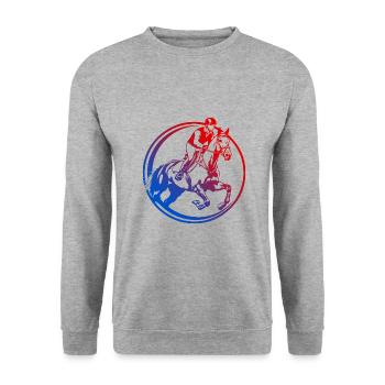 Reiten Pferd Silhouette Bunt - Unisex Pullover - Weißgrau meliert - Vorne - Alina (178cm) & Michal (187cm)