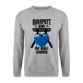 RUHRPOTT KIND RUHRGEBIET AUF KOHLE GEBOREN - Unisex Pullover - Weißgrau meliert - Vorne - Alina (178cm) & Michal (187cm)